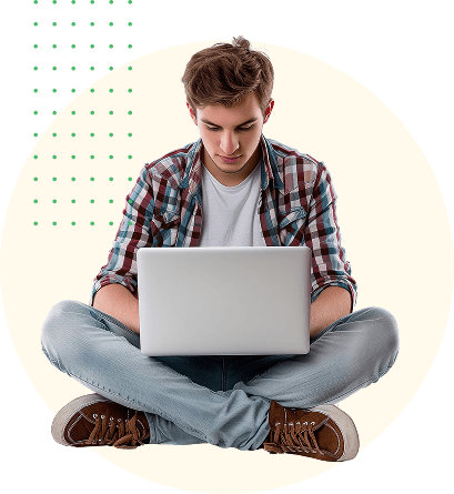 Developer working cross-legged on a laptop